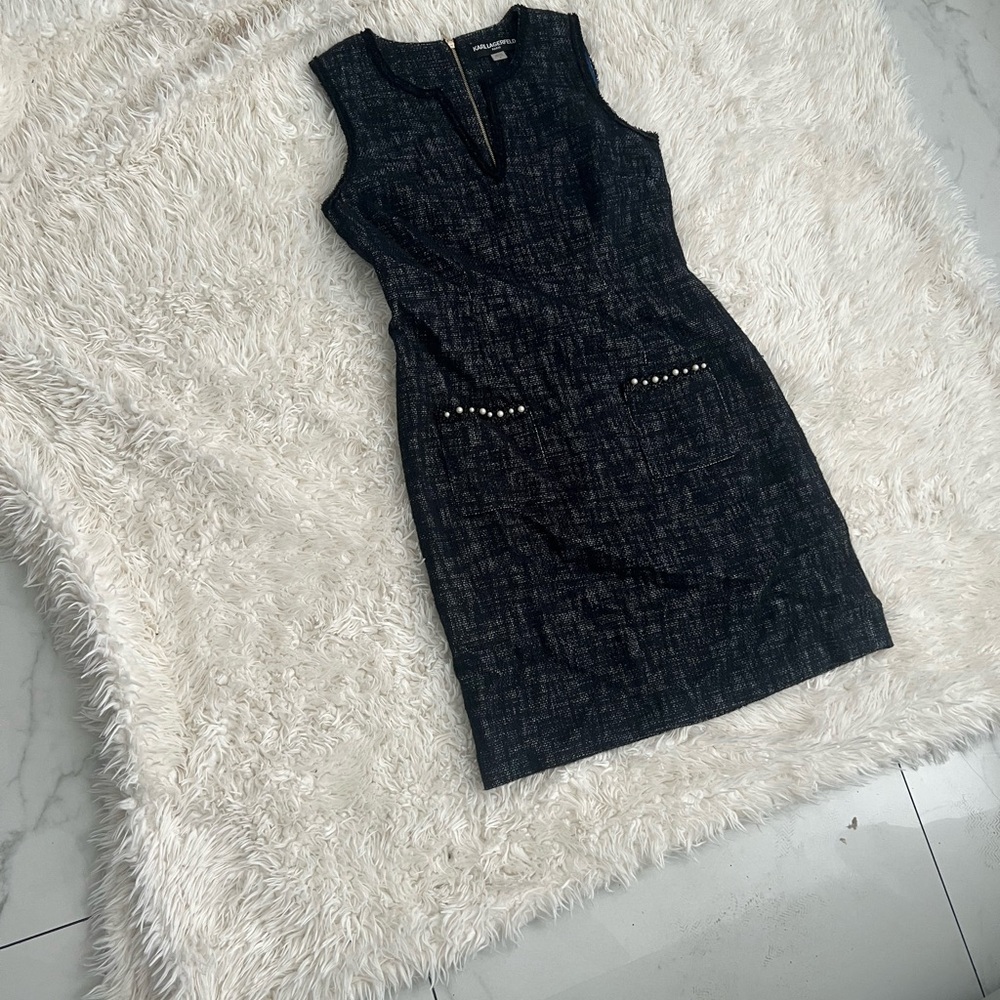 Karl Lagerfeld Black Tweed Mini Dress